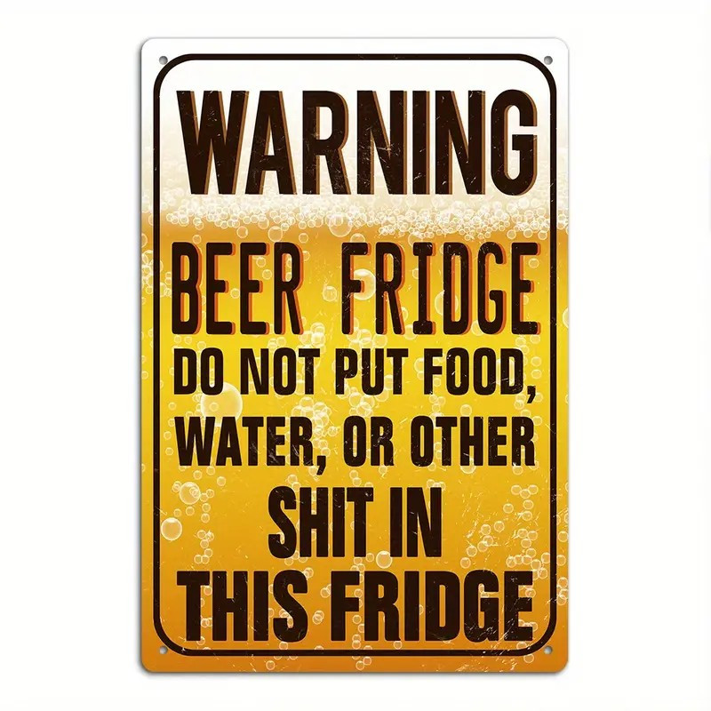 Wine Beer Fridge - Humorystyczna, klasyczna metalowa tabliczka - Ostrzeżenie: